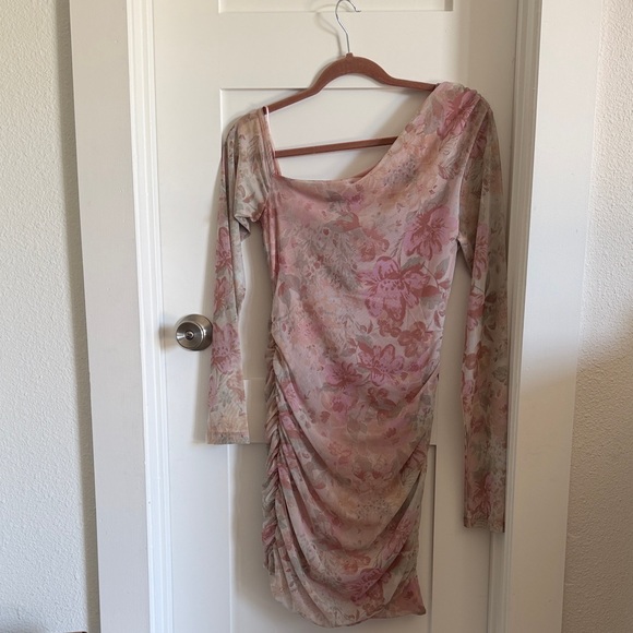 Free People Pink Floral Ruched Long-Sleeve Dress - Picture 2 of 3
